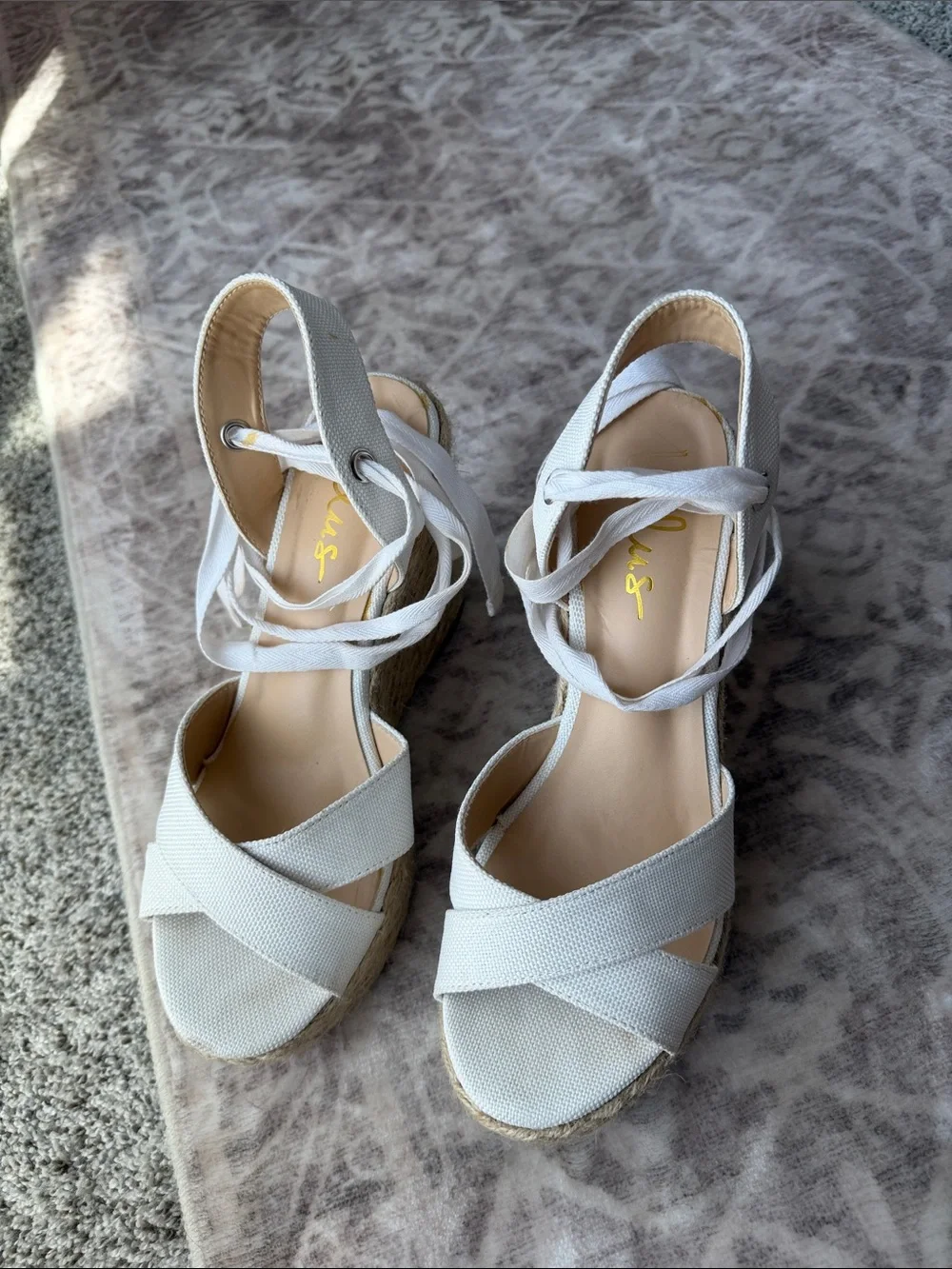 Lulu's White Canvas Espadrille Wedge Sandals